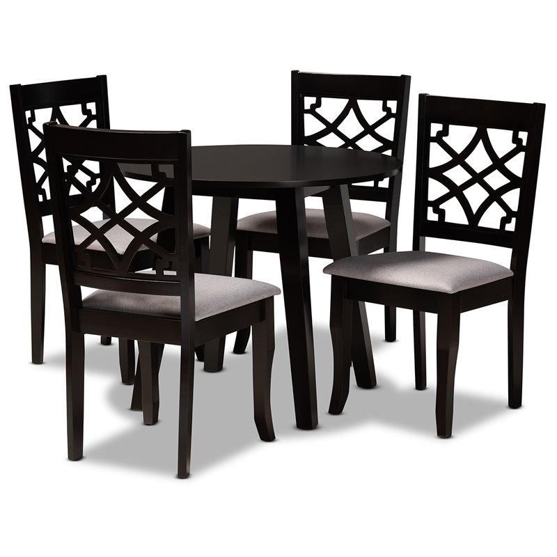 Bowery Hill Grey Fabric and Dark Brown Finished Wood 5-Piece Dining Set