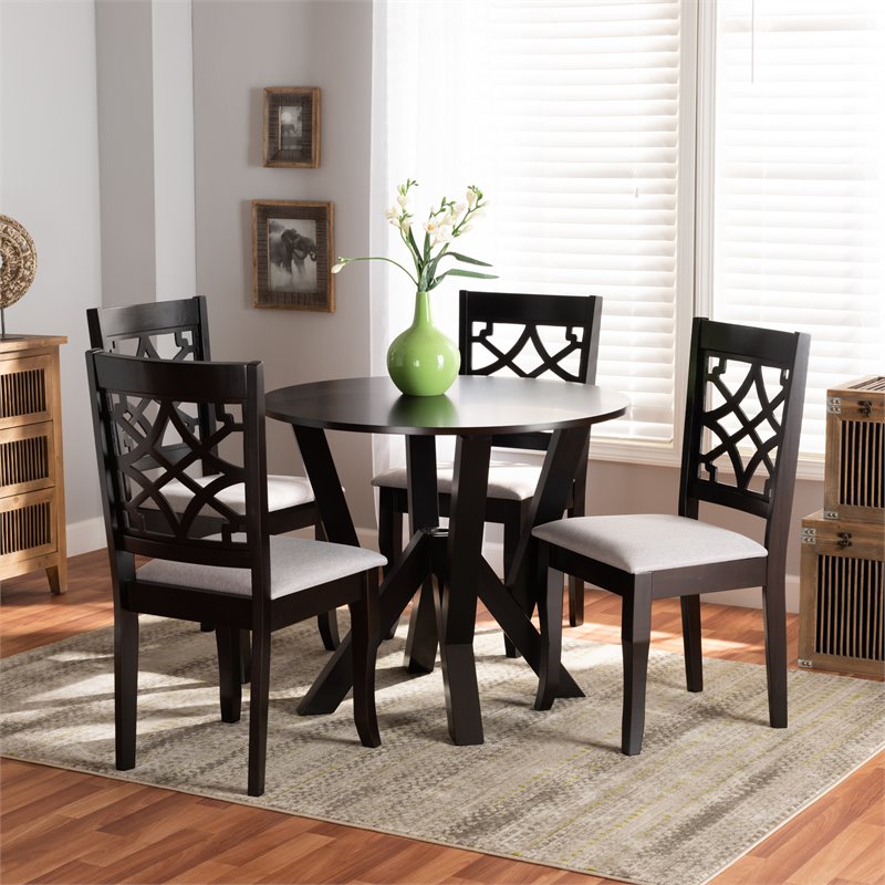 Bowery Hill Grey Fabric and Dark Brown Finished Wood 5-Piece Dining Set