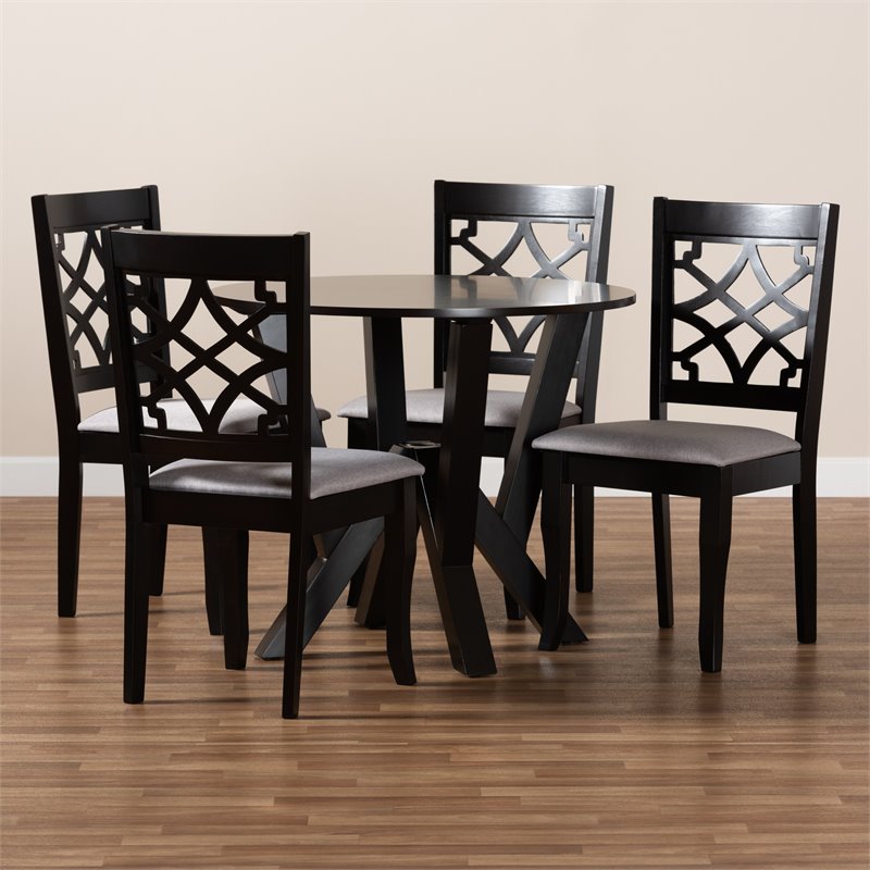 Bowery Hill Grey Fabric and Dark Brown Finished Wood 5-Piece Dining Set
