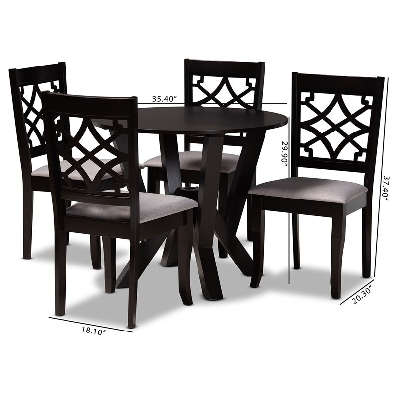 Bowery Hill Grey Fabric and Dark Brown Finished Wood 5-Piece Dining Set