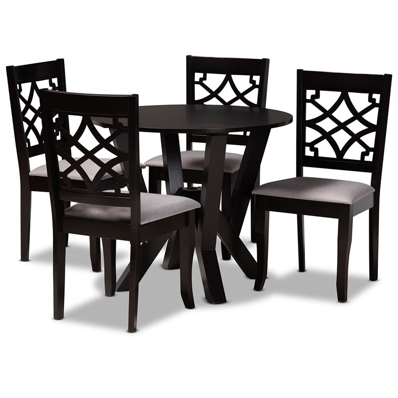 Bowery Hill Grey Fabric and Dark Brown Finished Wood 5-Piece Dining Set