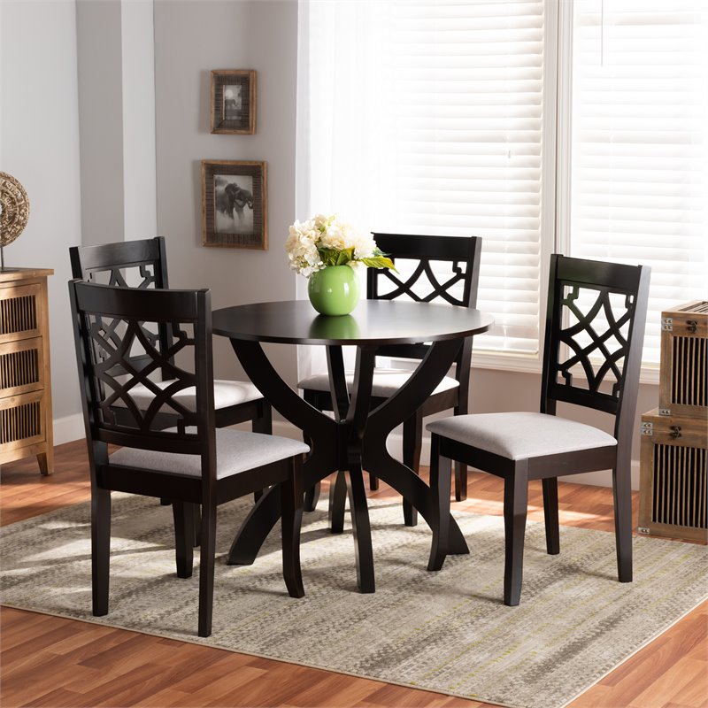 Bowery Hill Grey Fabric and Dark Brown Finished Wood 5-Piece Dining Set