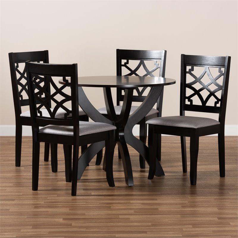 Bowery Hill Grey Fabric and Dark Brown Finished Wood 5-Piece Dining Set