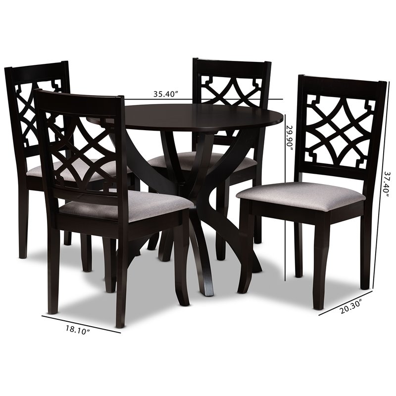 Bowery Hill Grey Fabric and Dark Brown Finished Wood 5-Piece Dining Set