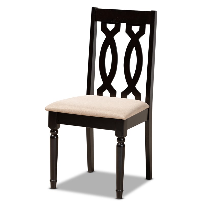Bowery Hill Sand Fabric and Dark Brown Finished Wood 5-Piece Dining Set