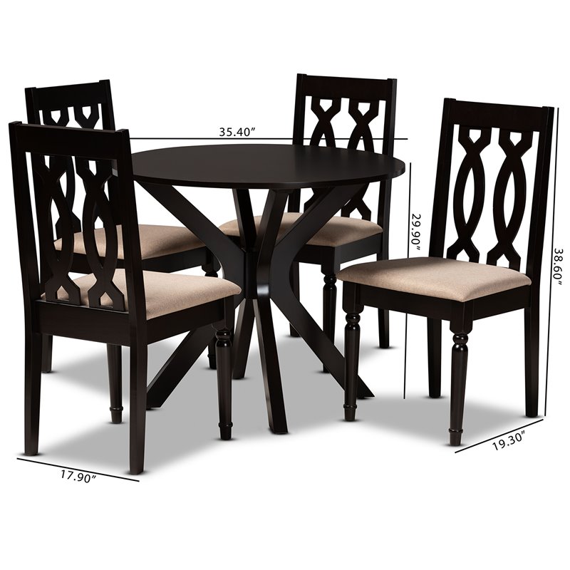 Bowery Hill Sand Fabric and Dark Brown Finished Wood 5-Piece Dining Set