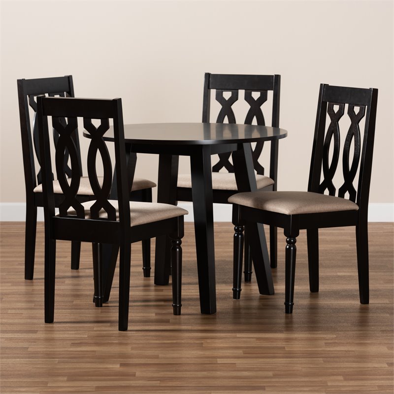 Bowery Hill Sand Fabric and Dark Brown Finished Wood 5-Piece Dining Set