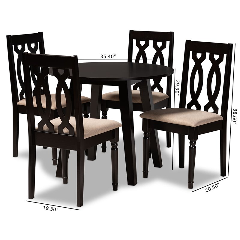 Bowery Hill Sand Fabric and Dark Brown Finished Wood 5-Piece Dining Set
