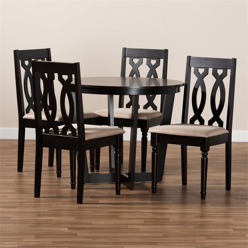 Bowery Hill Sand Fabric and Dark Brown Finished Wood 5-Piece Dining Set