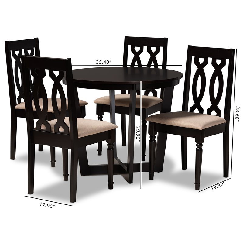Bowery Hill Sand Fabric and Dark Brown Finished Wood 5-Piece Dining Set