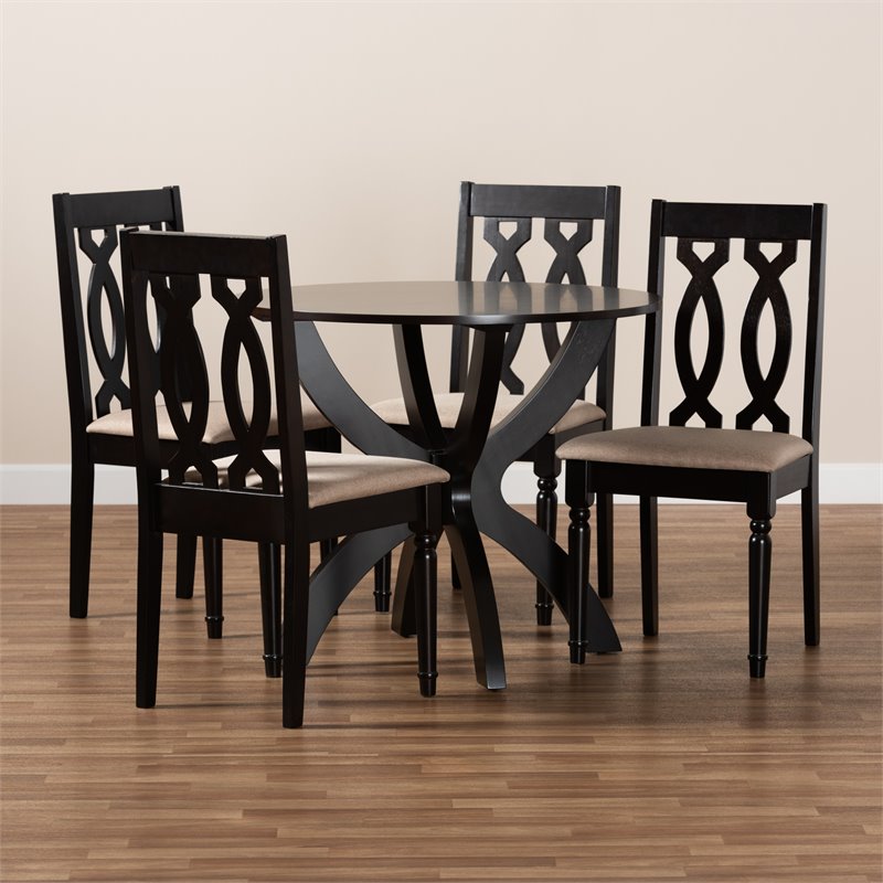 Bowery Hill Sand Fabric and Dark Brown Finished Wood 5-Piece Dining Set
