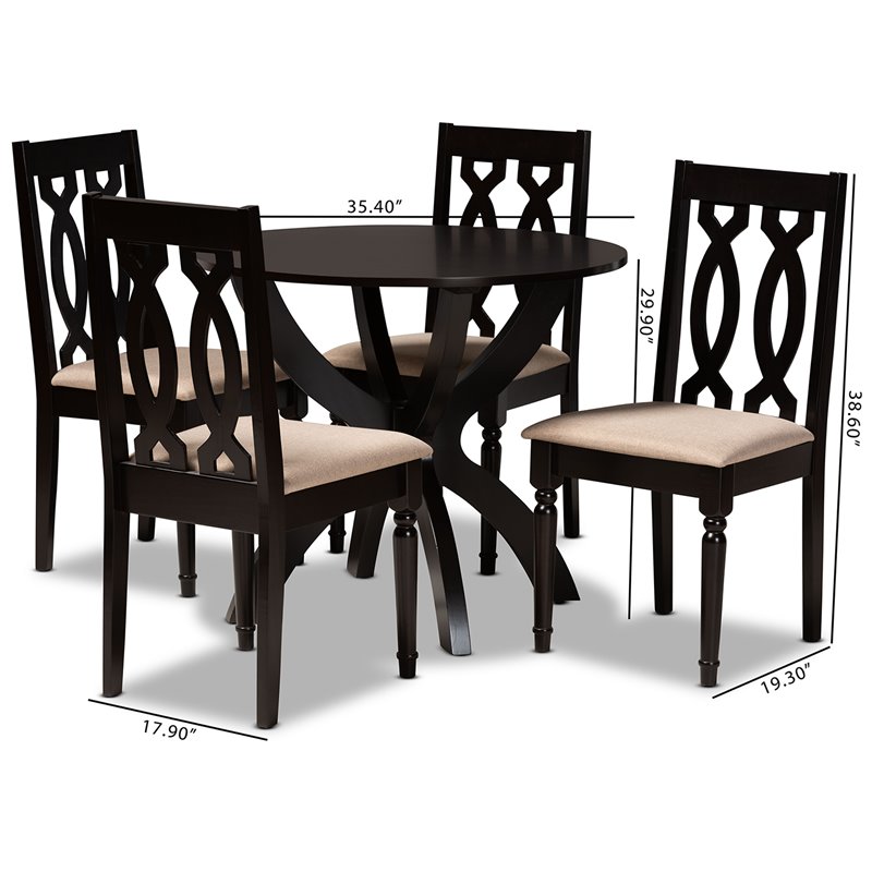 Bowery Hill Sand Fabric and Dark Brown Finished Wood 5-Piece Dining Set
