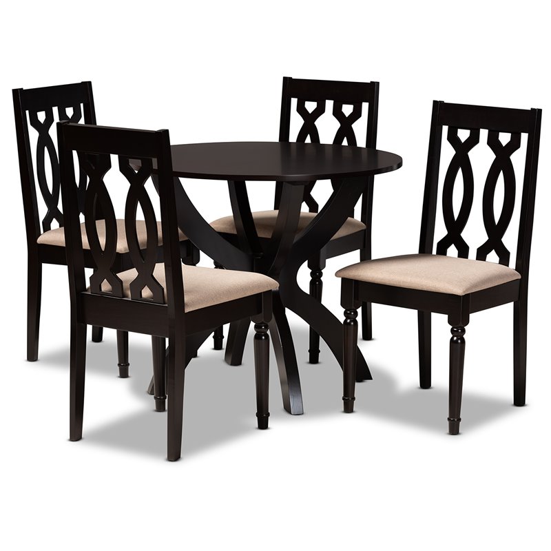 Bowery Hill Sand Fabric and Dark Brown Finished Wood 5-Piece Dining Set