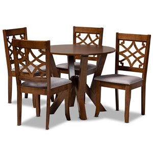 Bowery Hill Grey Fabric and Walnut Brown Finished Wood 5-Piece Dining Set