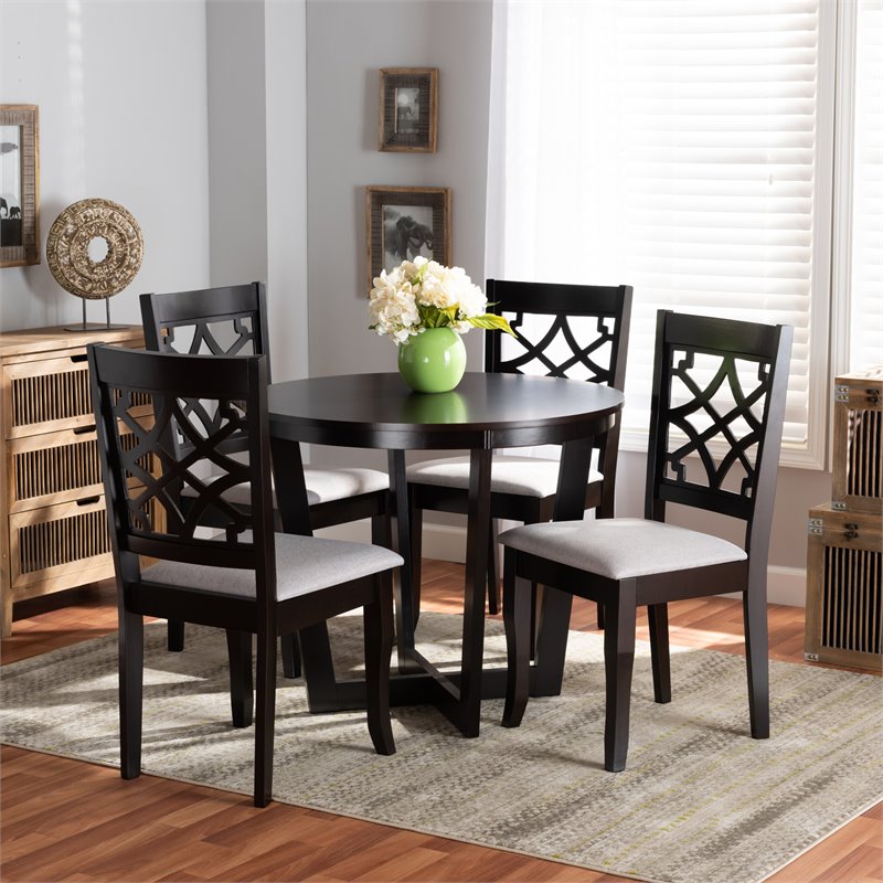 Bowery Hill Grey Fabric and Dark Brown Finished Wood 5-Piece Dining Set
