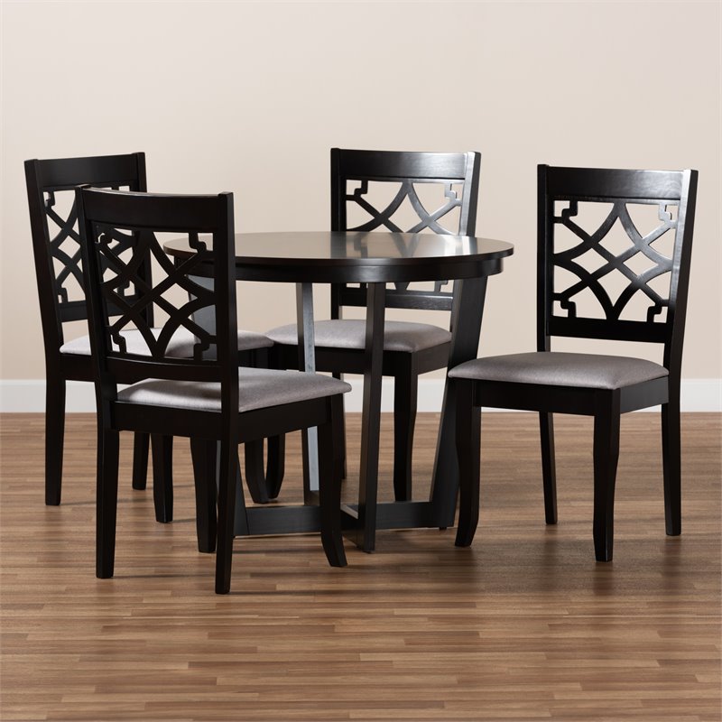 Bowery Hill Grey Fabric and Dark Brown Finished Wood 5-Piece Dining Set
