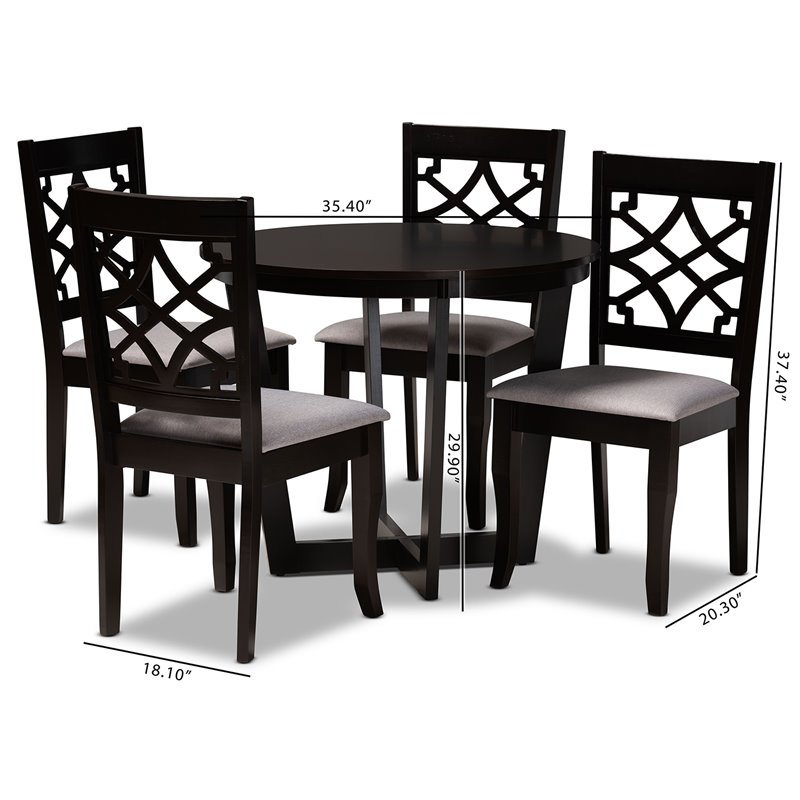 Bowery Hill Grey Fabric and Dark Brown Finished Wood 5-Piece Dining Set
