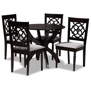 Bowery Hill Grey Fabric and Dark Brown Finished Wood 5-Piece Dining Set