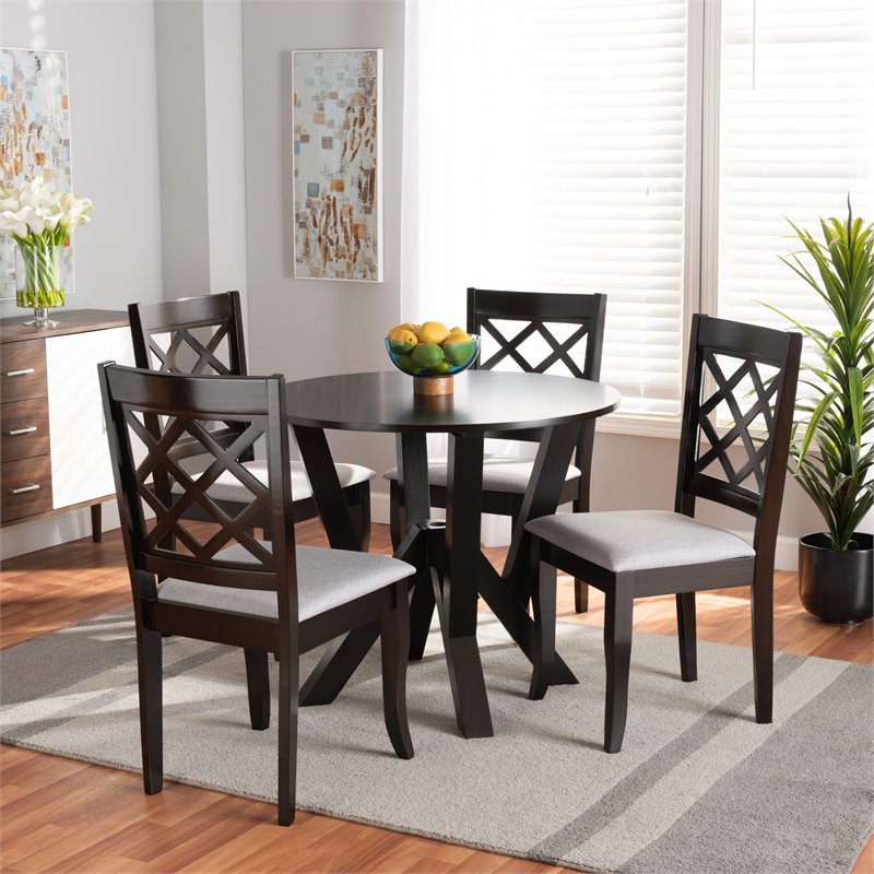 Bowery Hill Grey Upholstered and Dark Brown Finished Wood 5-Piece Dining Set