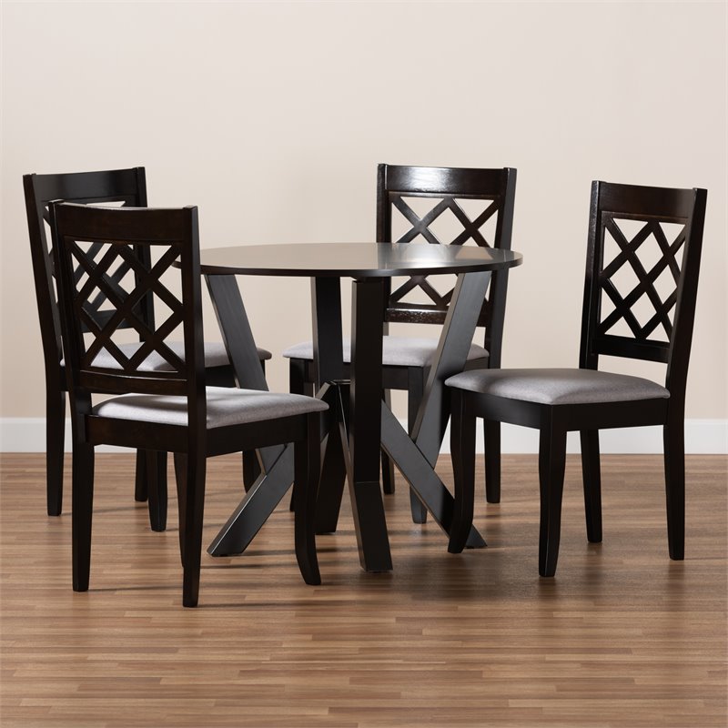 Bowery Hill Grey Upholstered and Dark Brown Finished Wood 5-Piece Dining Set