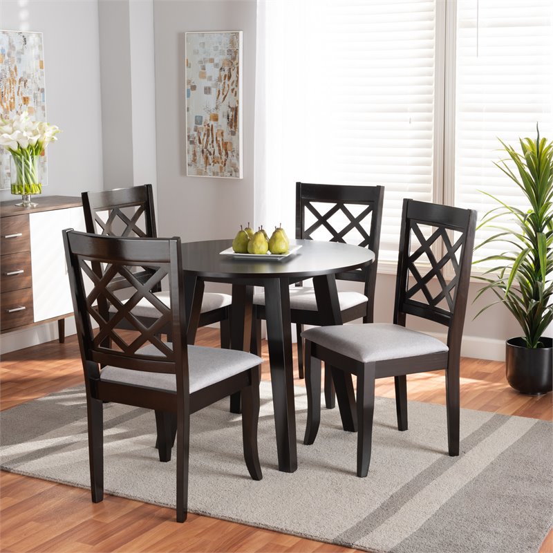 Bowery Hill Upholstered and Dark Brown Finished Wood 5-Piece Dining Set