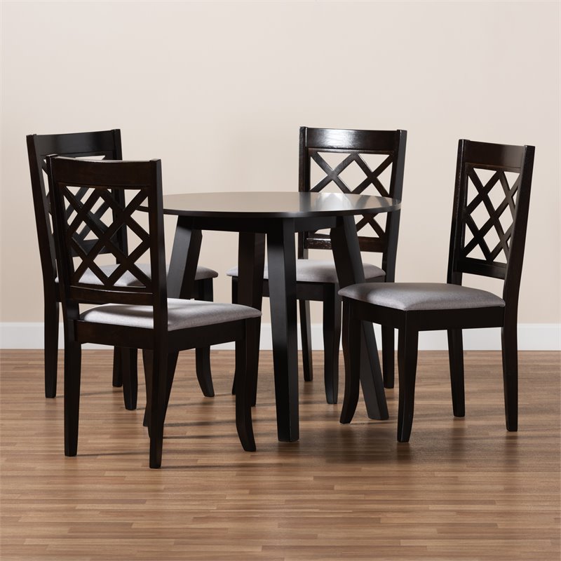Bowery Hill Upholstered and Dark Brown Finished Wood 5-Piece Dining Set