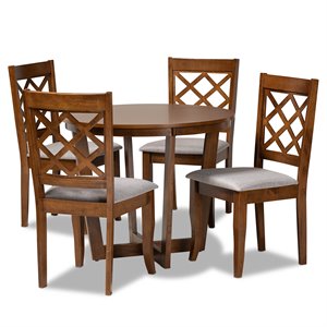 Bowery Hill Upholstered and Walnut Brown Finished Wood 5-Piece Dining Set