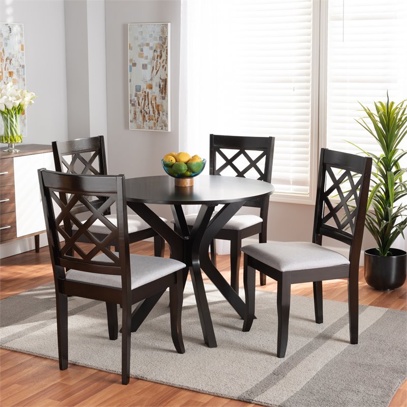 Bowery Hill Upholstered and Dark Brown Finished Wood 5-Piece Dining Set