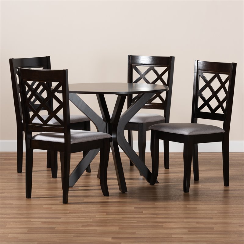 Bowery Hill Upholstered and Dark Brown Finished Wood 5-Piece Dining Set