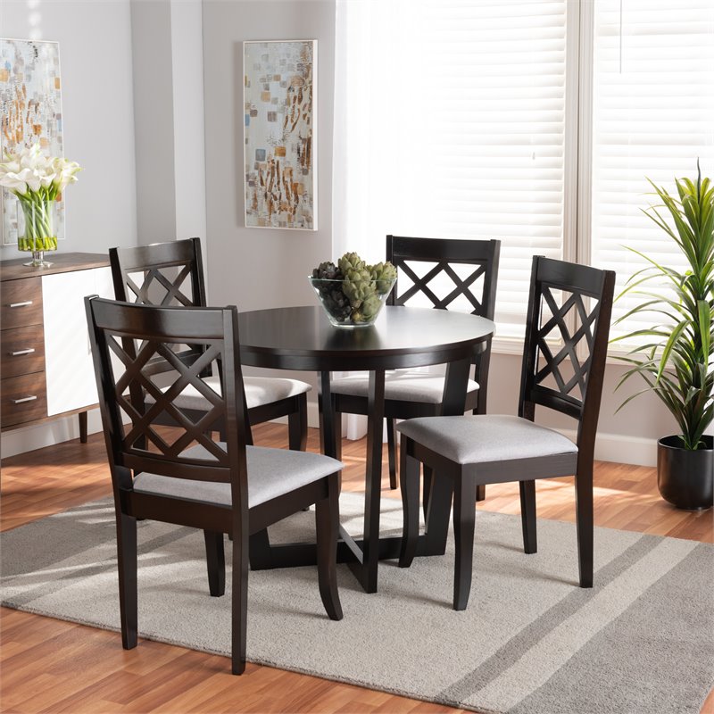 Bowery Hill Upholstered and Dark Brown Finished Wood 5-Piece Dining Set