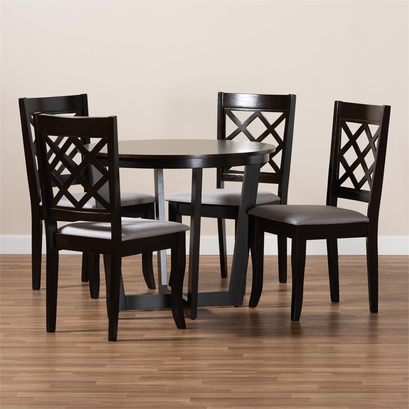 Bowery Hill Upholstered and Dark Brown Finished Wood 5-Piece Dining Set