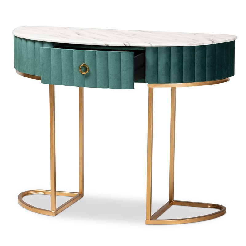Bowery Hill Gold Finish 1-Drawer Console Table with Faux Marble Tabletop