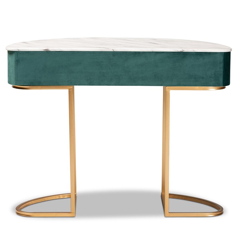 Bowery Hill Gold Finish 1-Drawer Console Table with Faux Marble Tabletop