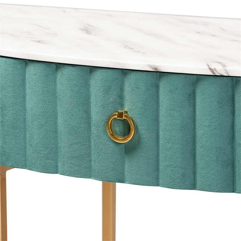 Bowery Hill Gold Finish 1-Drawer Console Table with Faux Marble Tabletop
