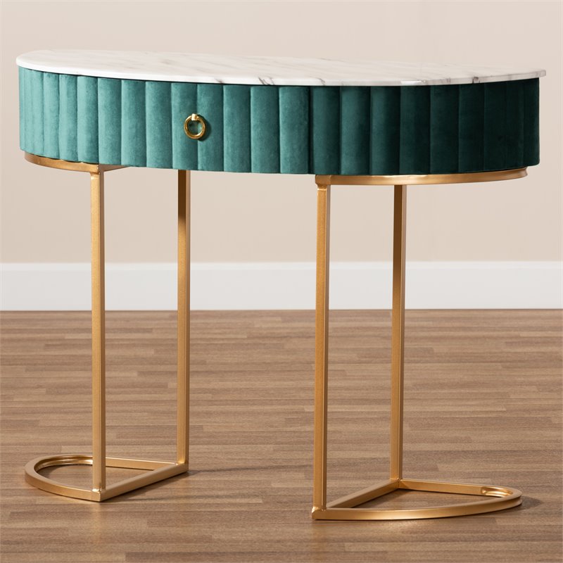 Bowery Hill Gold Finish 1-Drawer Console Table with Faux Marble Tabletop