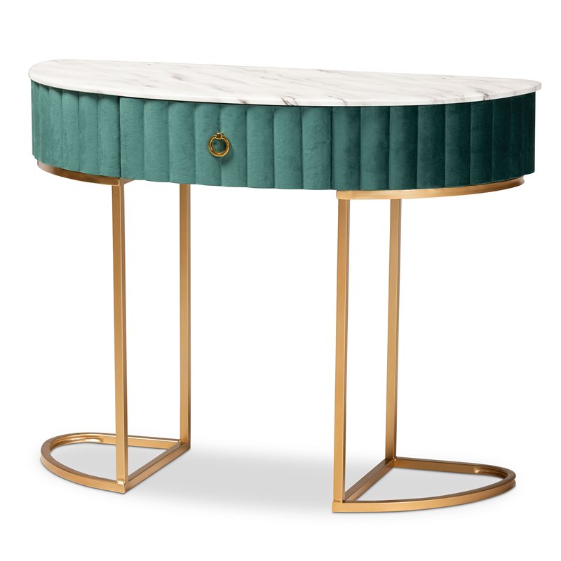 Bowery Hill Gold Finish 1-Drawer Console Table with Faux Marble Tabletop