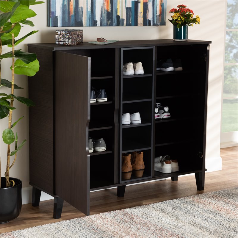 Bowery Hill Two-Tone Dark Brown and Grey Finished Wood 2-Door Shoe Cabinet