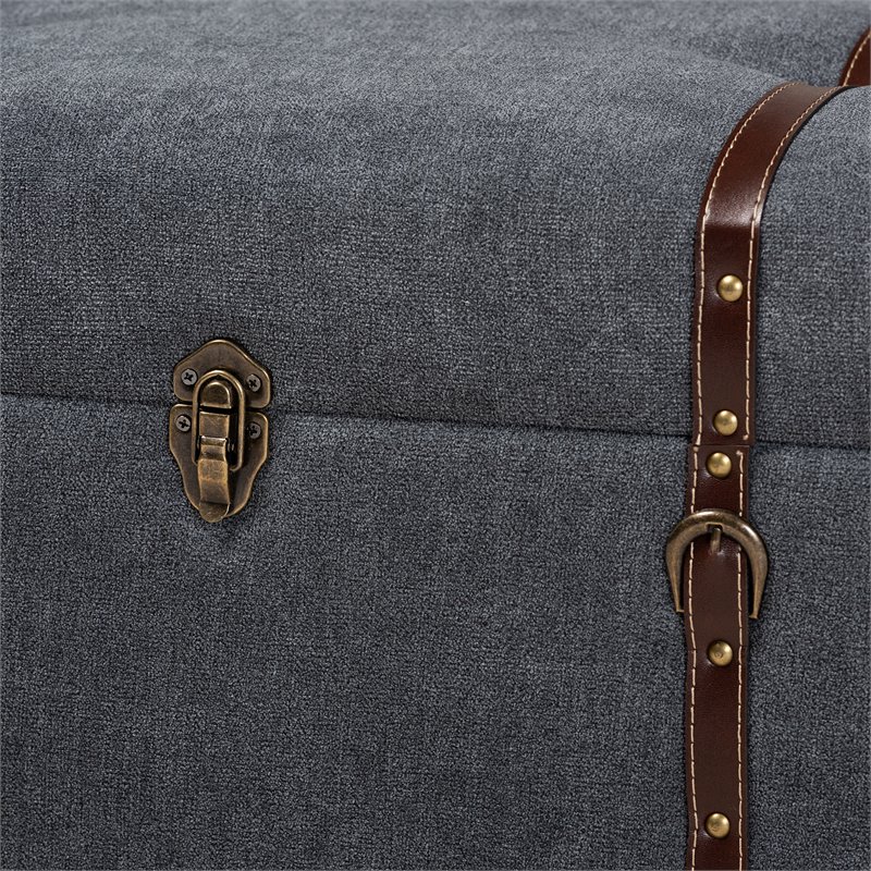 Bowery Hill Transitional Grey Fabric Upholstered Storage Trunk Ottoman