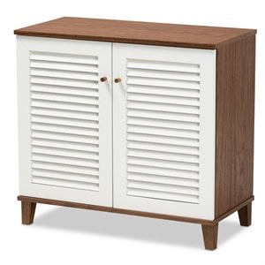 Bowery Hill White and Walnut Finished 4-Shelf Wood Shoe Cabinet