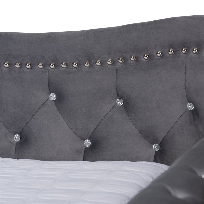Bowery Hill Velvet Gray Daybed Rectangular Crystal Tufted Full Size 93.7