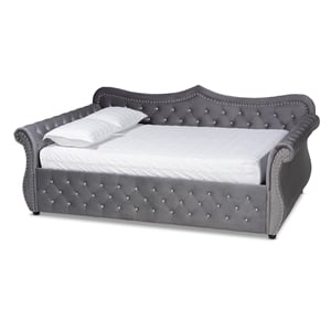 Bowery Hill Velvet Gray Daybed Rectangular Crystal Tufted 98.82&quot Unassembled
