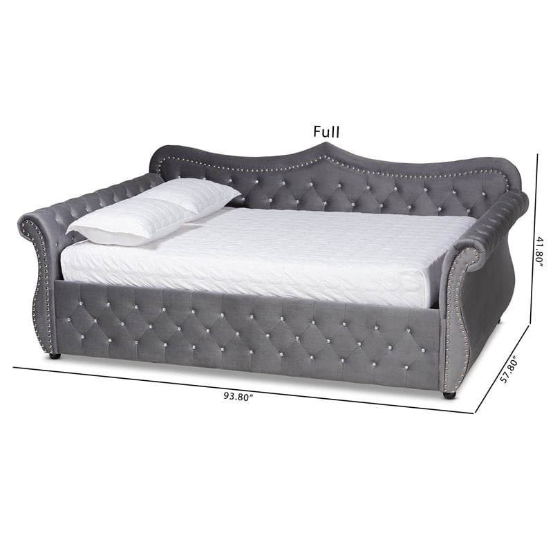 Bowery Hill Velvet Gray Daybed Rectangular Crystal Tufted 98.82