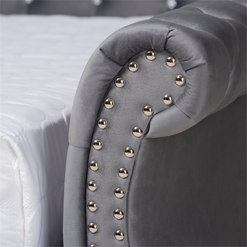 Bowery Hill Velvet Gray Daybed Rectangular Crystal Tufted 98.82