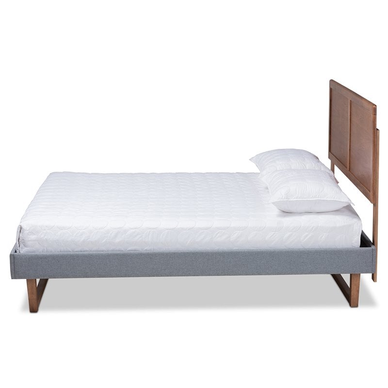 Bowery Hill Queen Size Dark Gray Upholstered Wood Platform Bed