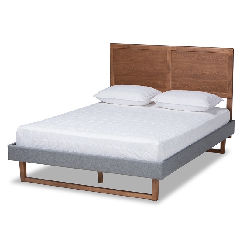 Bowery Hill Queen Size Dark Gray Upholstered Wood Platform Bed