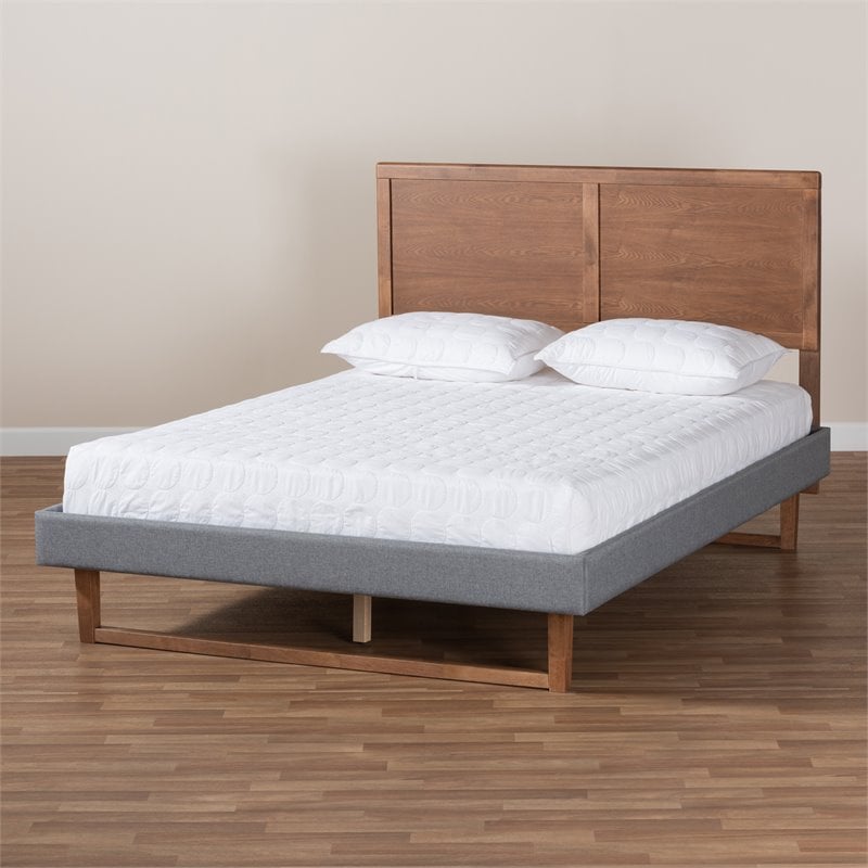 Bowery Hill Queen Size Dark Gray Upholstered Wood Platform Bed