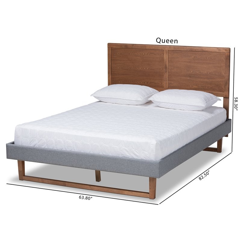 Bowery Hill Queen Size Dark Gray Upholstered Wood Platform Bed