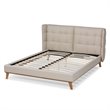 Bowery Hill Queen Size Light Beige Upholstered Platform Wingback Bed
