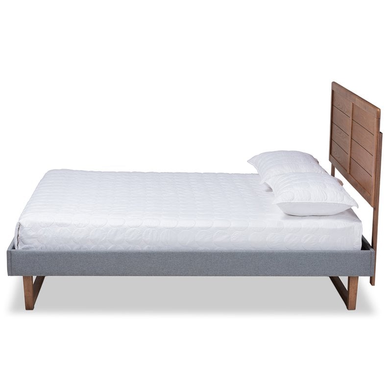 Bowery Hill Queen Size Dark Gray Upholstered Wood Platform Bed