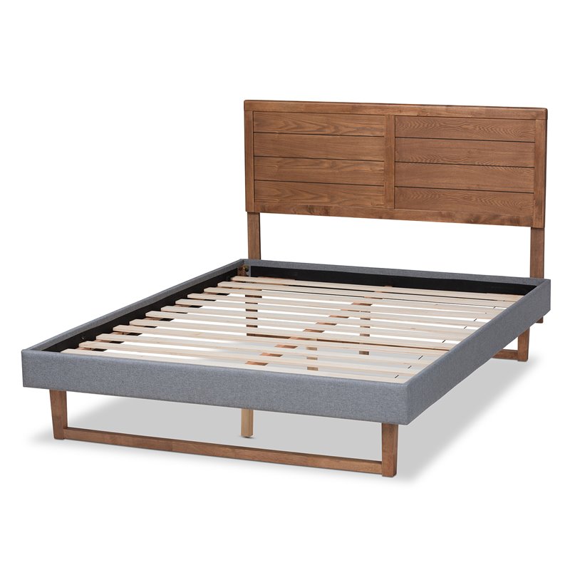 Bowery Hill Queen Size Dark Gray Upholstered Wood Platform Bed